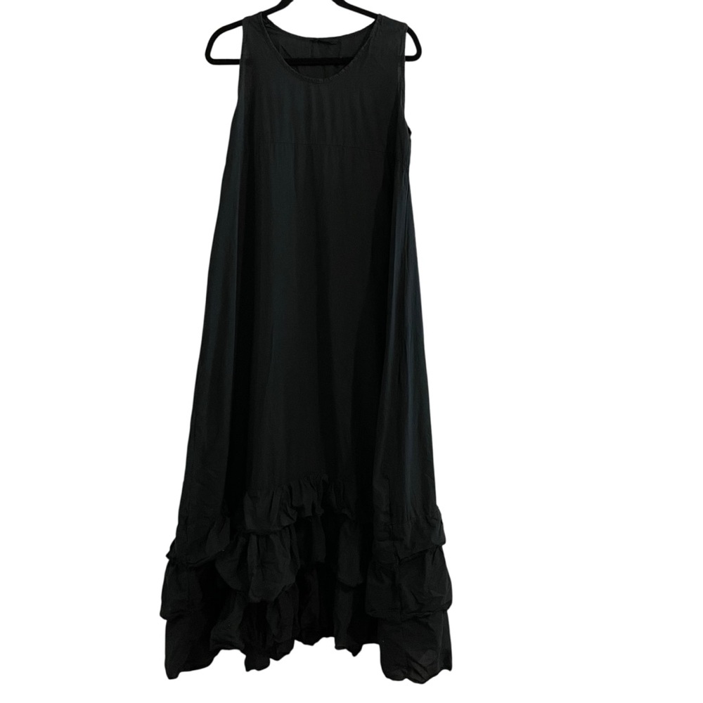 MEO MELI Black Ruffled Tiered Sleeveless Cotton Maxi Dress